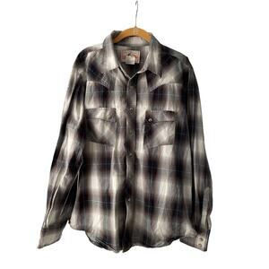 Wrangler American Cowboy Plaid Size Large Men's Snaps Button Up Shirt